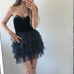 ruffle dress with vegan leather detail